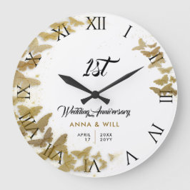 Relógio Grande Dourada Borboleta Wreath Boho Aniversário de Casam