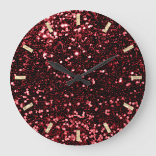 Relógio Grande Dourada brilhante Maroon Red Sparkly Silver
