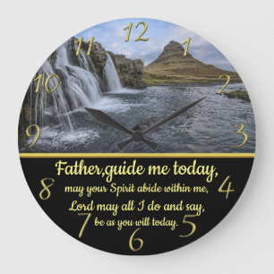 Relógio Grande Dourada cruz de Christian Faith com uma cascata am