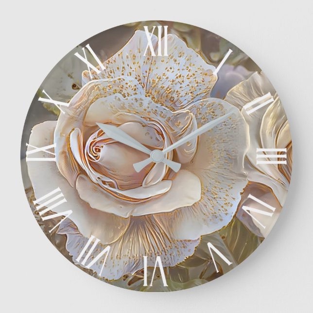 Relógio Grande Dourada seda Belo Sonho de Arte Única de Rosas (Frente)