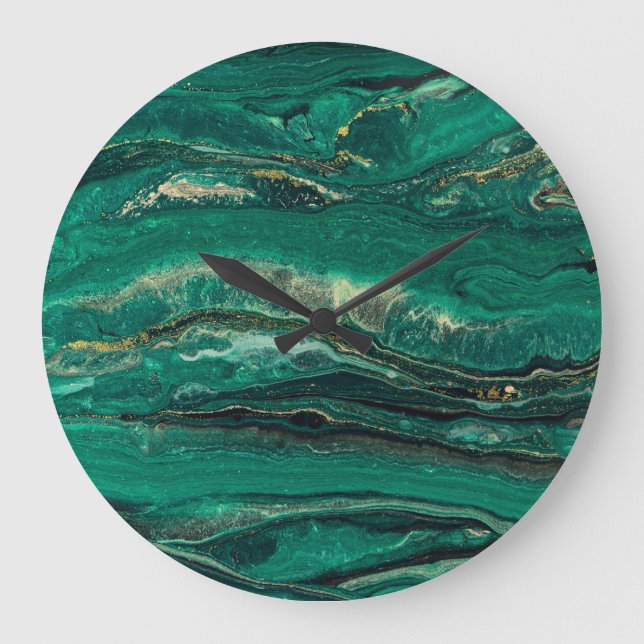 Relógio Grande Dourado Blue Marbling: Arte Fluida (Frente)