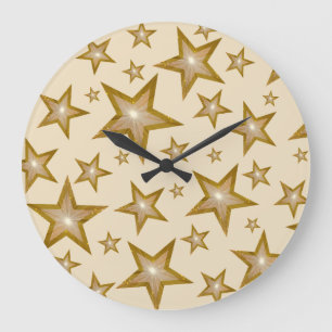 Relógio Grande "Dourado" Estrelas, creme redondo