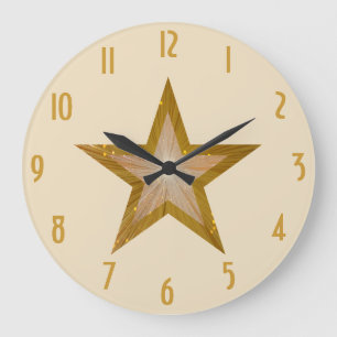 Relógio Grande "Dourado" Números de estrelas, creme redondo