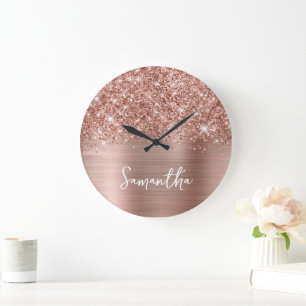 Relógio Grande Dourado Rosa Espelhado Branco Glam Nome em Letra d