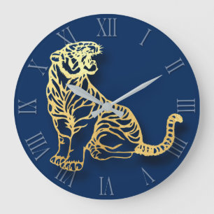 Relógio Grande Dourado Tigre de Papercut Chinês Ano Novo Zodique 