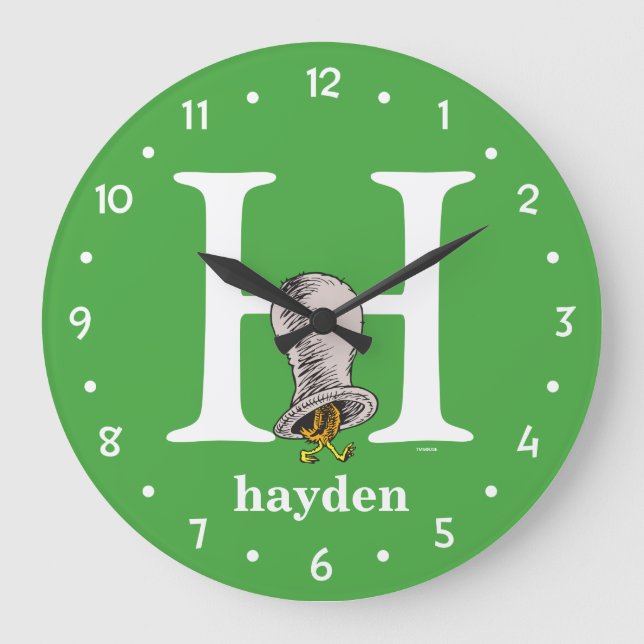 Relógio Grande Dr. Seuss ABC: Carta H - Branco | Adicione seu nom (Frente)