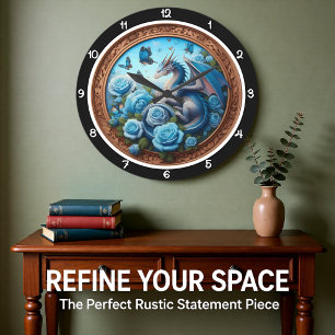 Relógio Grande Dragão Azul Rosa Fantasia