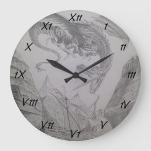 Relógio Grande Dragão de respiração do fogo que ataca o barco 