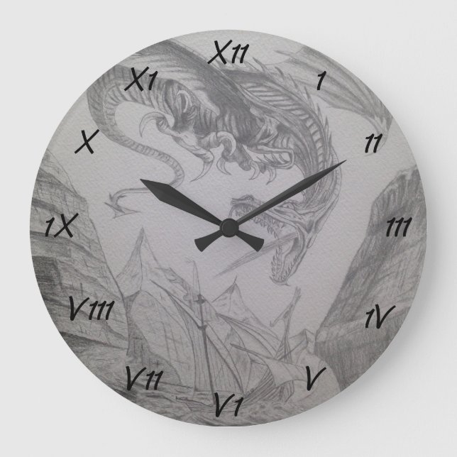 Relógio Grande Dragão de respiração do fogo que ataca o barco de (Frente)