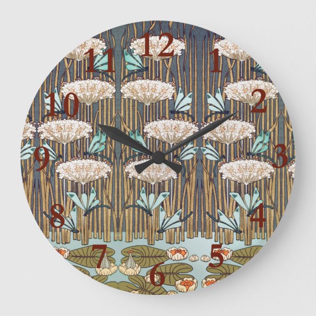 Relógio Grande Dragões Água Lírios Marsh Art Nouveau (Frente)