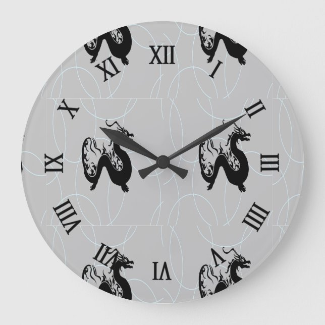 Relógio Grande Dragões negros na cinza (Frente)