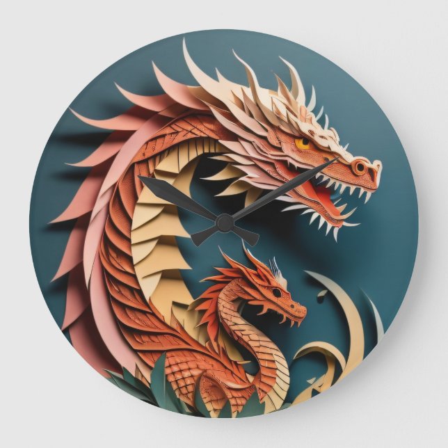 Relógio Grande Dragon 3D Paper Art Design T shirt (Frente)