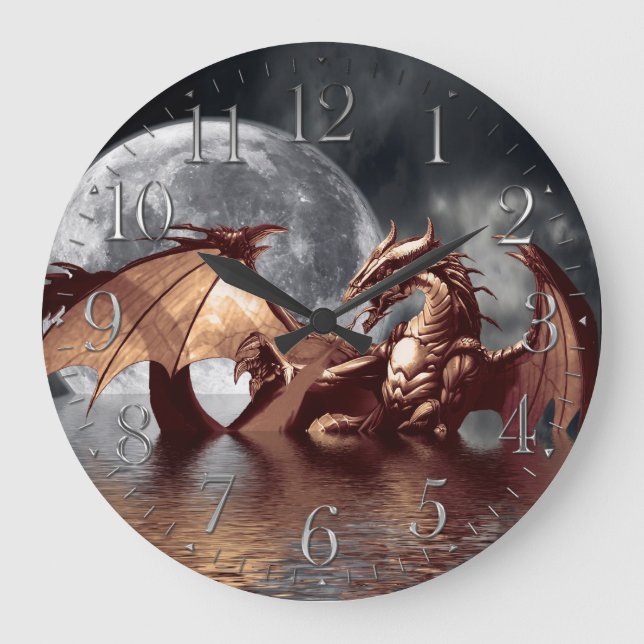 Relógio Grande Dragon & Moon Fantasy Wall Clock (Frente)