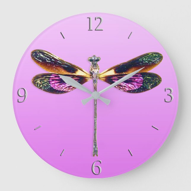 Relógio Grande Dragonfly em Prata, Dourada, Roxa e Preta (Frente)