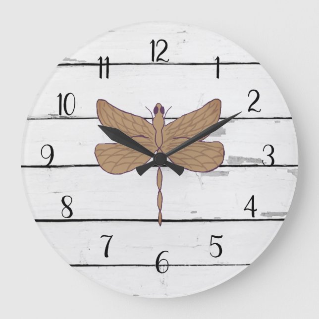 Relógio Grande Dragonfly Rustic Shiplap Farmhouse Decor (Frente)