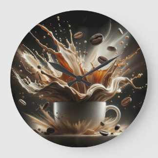 Relógio Grande Dramática Salpicação de Café com Grãos de Café Flu