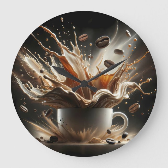 Relógio Grande Dramática Salpicação de Café com Grãos de Café Flu (Frente)