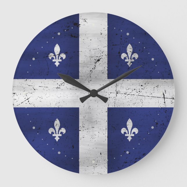 Relógio Grande Drapeau du Québec, estilo grunge érodé (Frente)