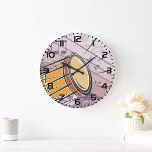 Relógio Grande Drum Bongo Tradicional Com Notas De Música