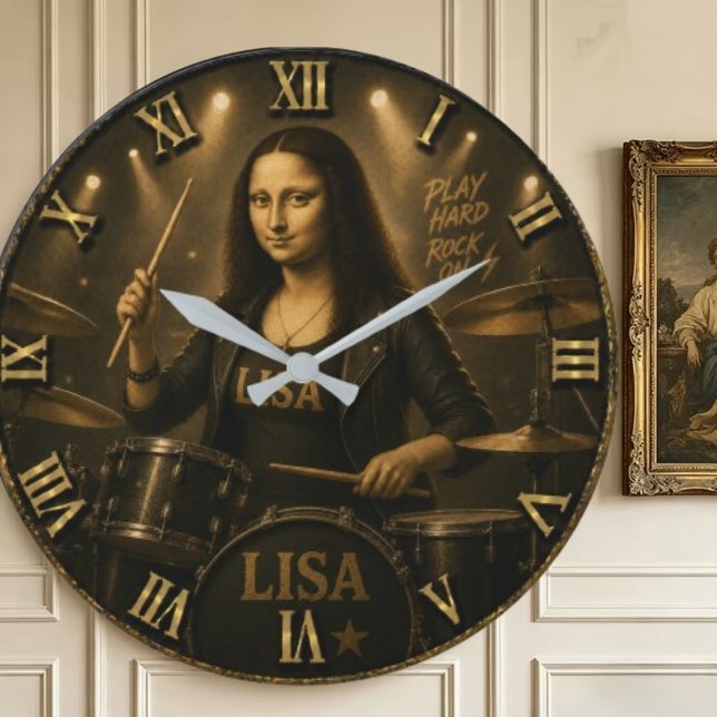 Relógio Grande Drummer Funny Mona Lisa Rock Music  Drum Set Gift (Criador carregado)