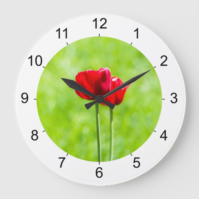 Relógio Grande Duas flores de tulipa vermelha (Frente)