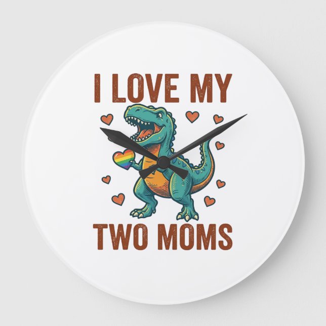Relógio Grande Duas Mães Orgulho Camisa Vector T Design de Dinoss (Frente)