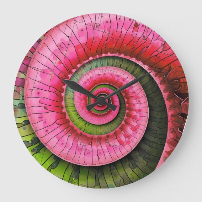 Relógio Grande Dubman Designs: Fibonacci Rosa e Verde Brilhante  (Frente)