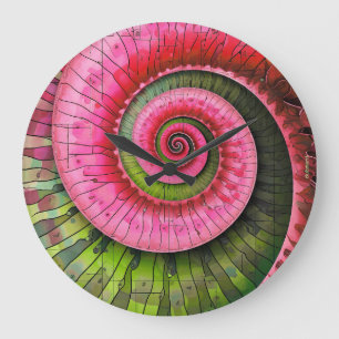 Relógio Grande Dubman Designs: Fibonacci Rosa e Verde Brilhante 