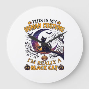Relógio Grande É Fantasia Humana Gato Preto Halloween Lua_1
