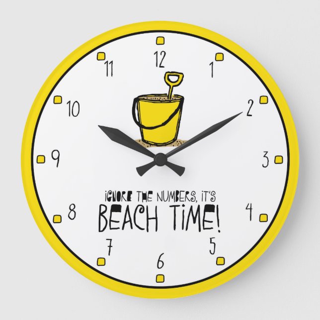 Relógio Grande É hora de praia! Amarelo (Frente)