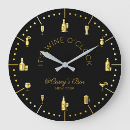 Relógio Grande É o Vinho O’Clock Elegante Monograma Negro Dourado