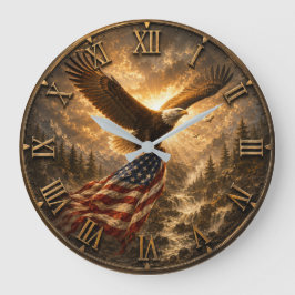 Relógio Grande Eagle American Flag Patriotic Rustic