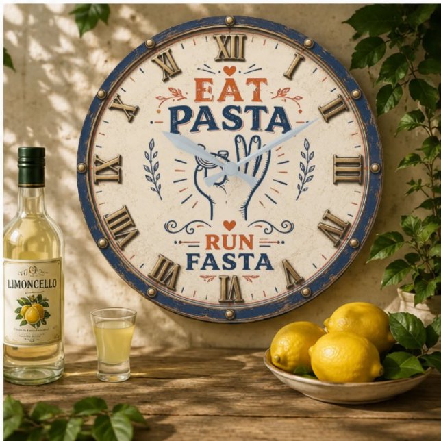 Relógio Grande Eat Pasta Run Fasta Funny Italian Kitchen Decor  (Criador carregado)