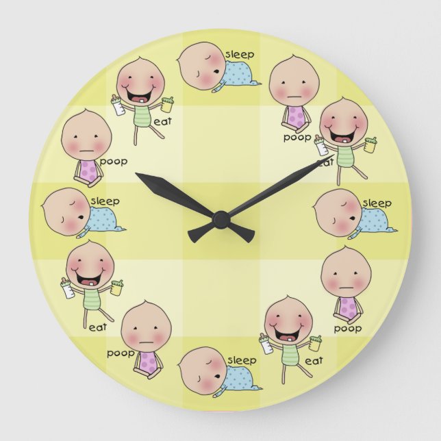 Relógio Grande Eat-Sleep-Poop-Baby Nursery Clock (Frente)