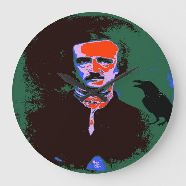 Relógio Grande Edgar Allan Poe Pop Art Retrato (Frente)