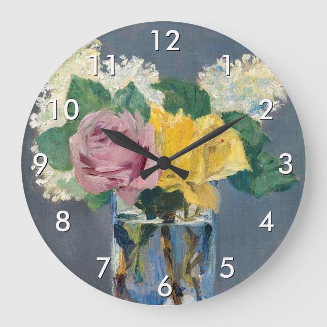 Relógio Grande Edouard Manet - Lilases e Rosas (Frente)