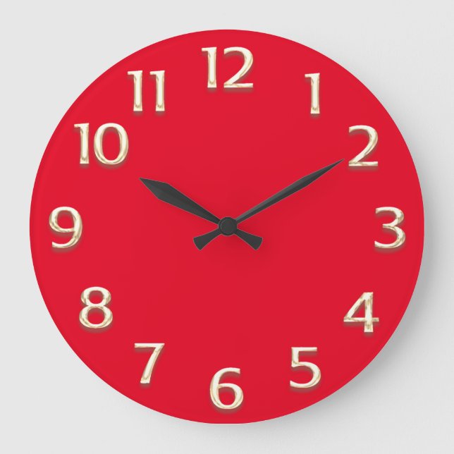 Relógio Grande Efeito 3D Minimalismo Dourado do champanhe Vermelh (Frente)