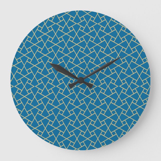 Relógio Grande Efeito Dourado, Blue Islamic Pattern Wall Clock (Frente)