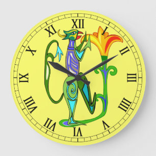 Relógio Grande Egyptian Art With Lotus Flower Roman Numeral Clock