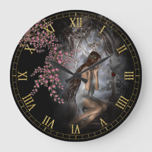 Relógio Grande Ela Espera - Angel Vignette Wall Clock