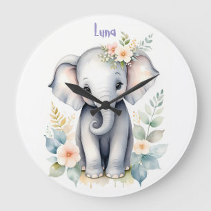 Relógio Grande Elefante Bebê Florido
