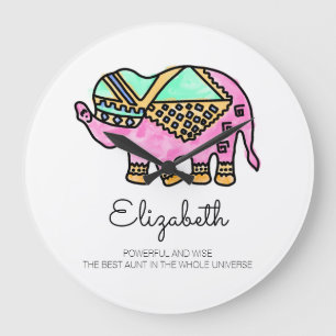 Relógio Grande Elefante de aquarela colorido moderno personalizad