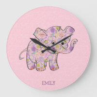 Elefante Floral Para Bebê No Damasco Rosa