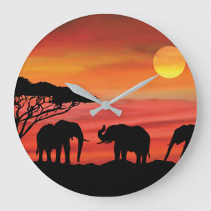 Relógio Grande Elefante no Serengeti Sunset