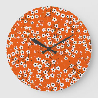 Relógio Grande Elegância Asiática: Impressão Vermelho Floral Sem