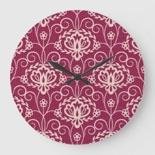 Relógio Grande Elegância Floral: Padrão de rendas Vermelhas