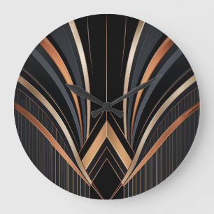 Relógio Grande Elegância Geométrica Metálica Art Déco