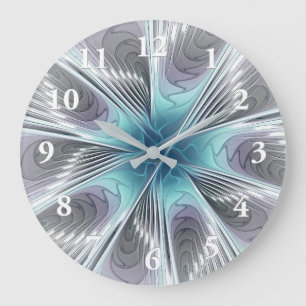 Relógio Grande Elegância Moderno Azul Cinza Branco Arte Fractal F