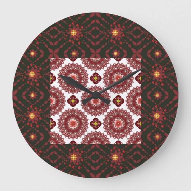 Relógio Grande Elegant Dark Red Mandala Geometric Wall Clock – Ar (Frente)
