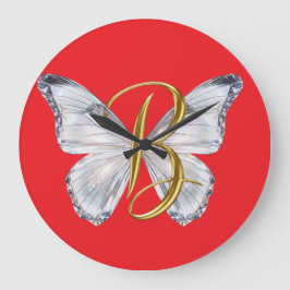 Relógio Grande Elegant Floral Butterfly Letter B - Artistic Monog